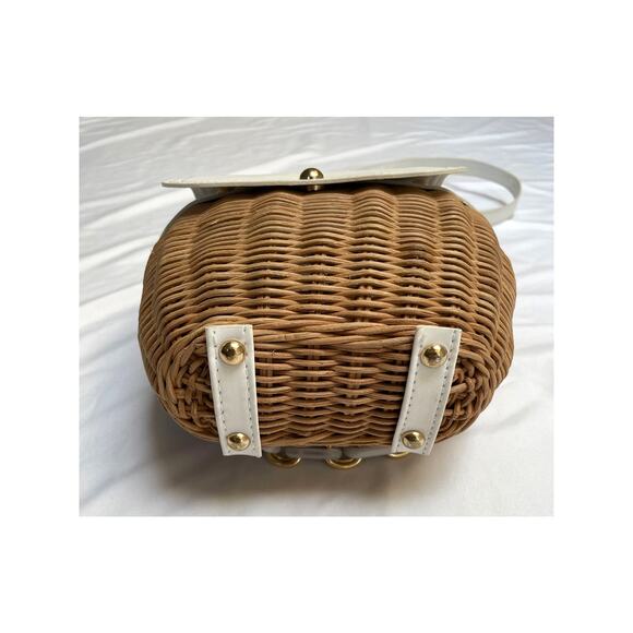 Tommy Bahama Small White Wicker Rattan Straw Crossbody Chain Hand Shoulder Bag - Picture 4 of 5